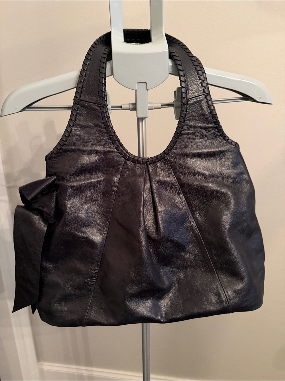 Talbots Black Leather Shoulder Bag with Side Bow